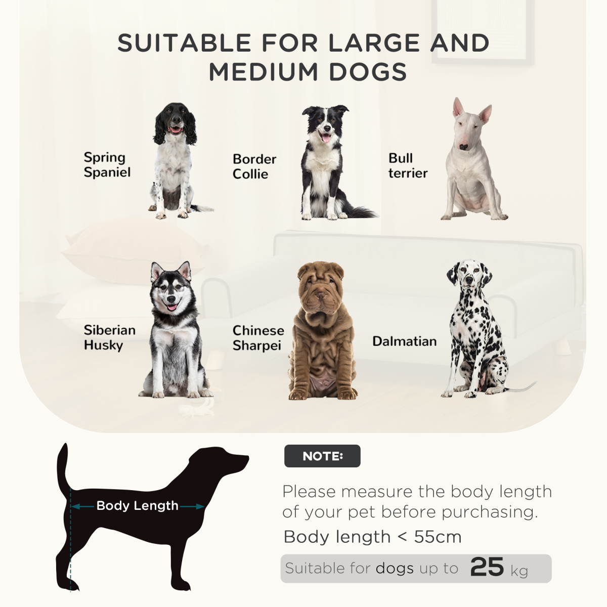 PawHut Pet Sofa Bed with Plush Cushion & Pine Legs – Water-Resistant Dog Couch for Medium & Large Dogs, Grey