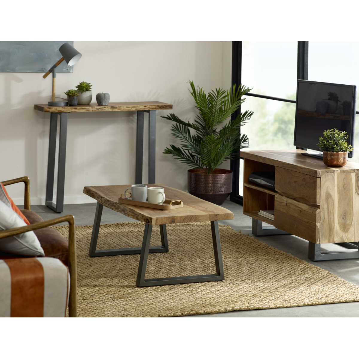 Baltic Live Edge Solid Wood Console Table with Metal Sled Legs – Hallway & Living Room Furniture