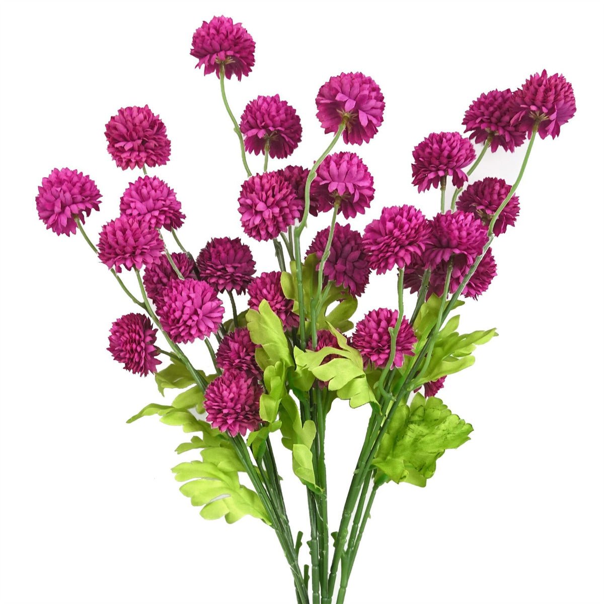 Leaf Dahlia Pompom Artificial Flower Stem with Five Blooms and Wired Stem – 50cm Home Decor, Pink