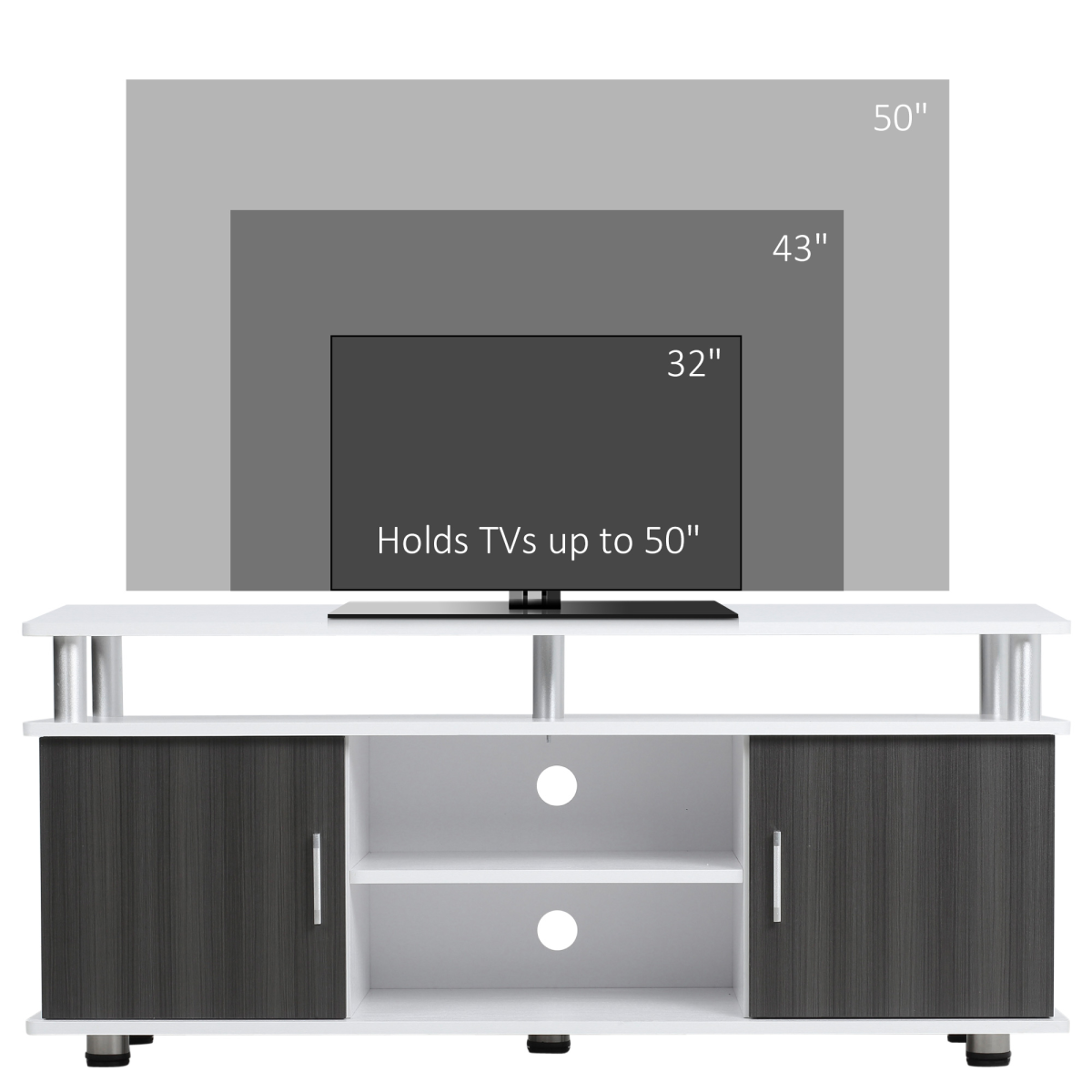 HOMCOM TV Cabinet Entertainment Centre with Open & Closed Storage – Media Console Unit, Grey & White