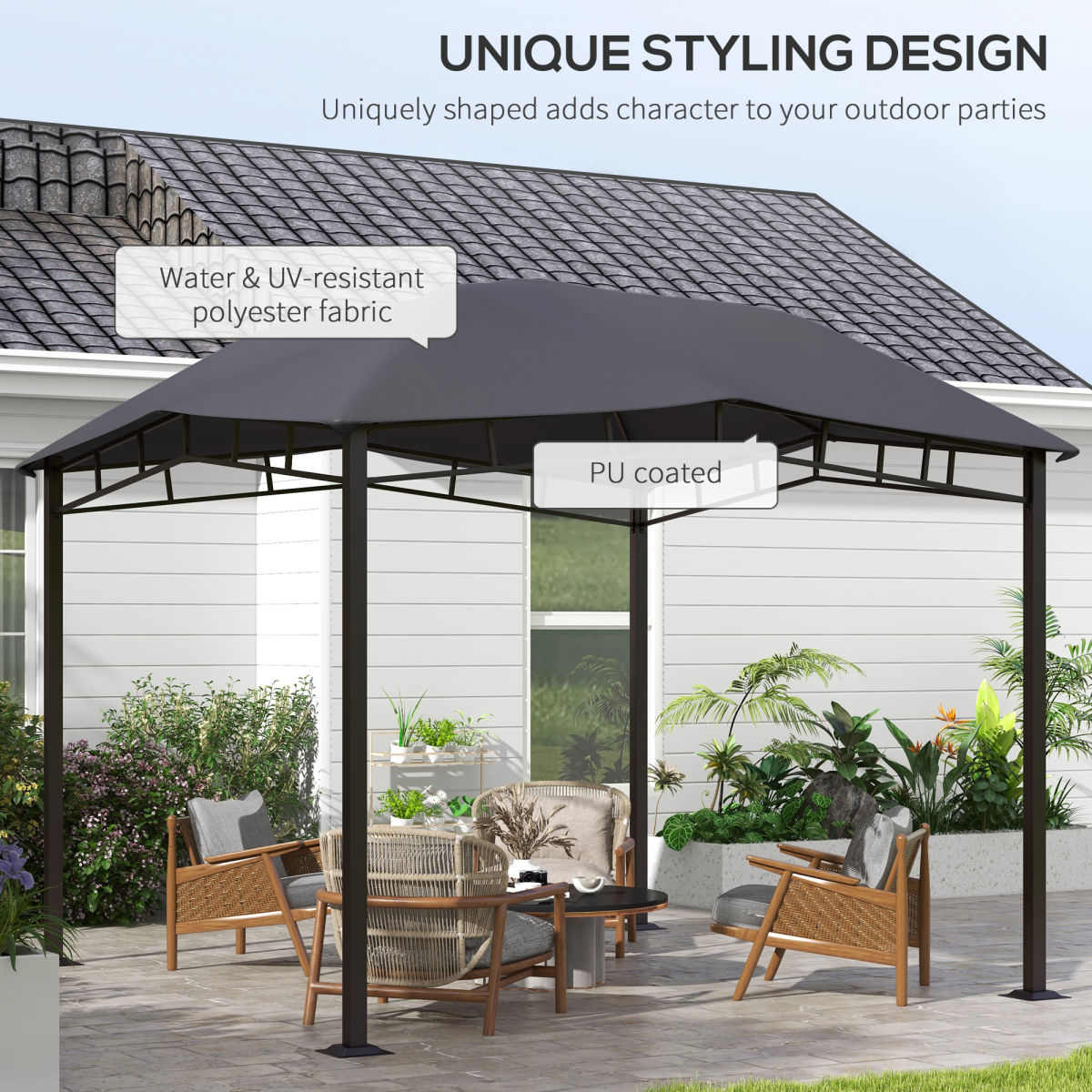 Outsunny 3x3m Patio Gazebo with Geodesic Design, Steel Frame & UV-Blocking Canopy – Garden Party Shelter, Grey