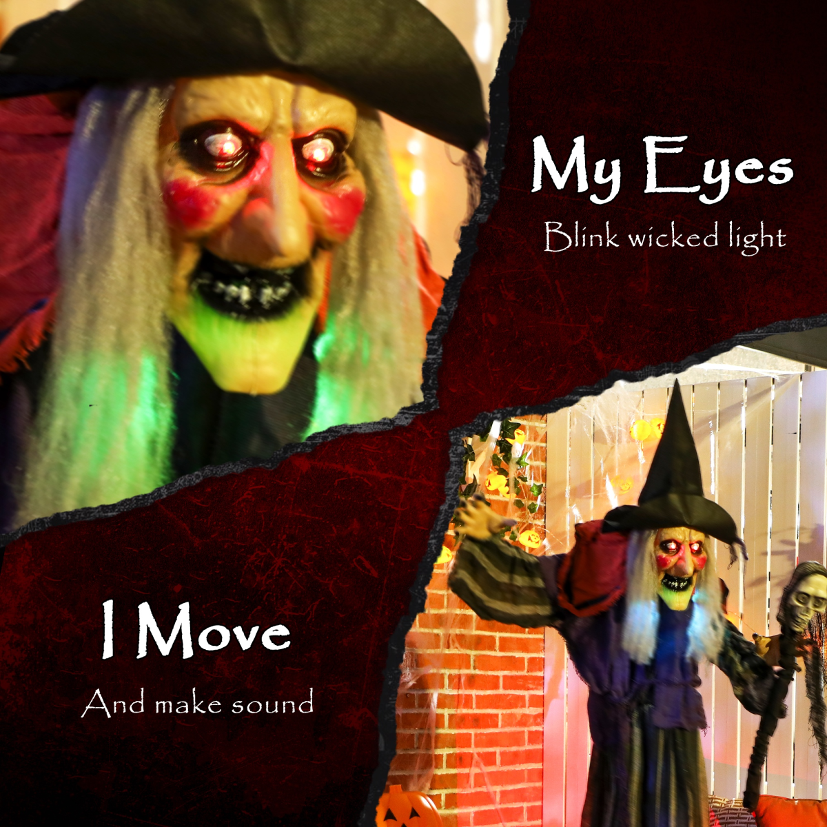 Outsunny Voice Activated Halloween Animatronic Standing Witch with Skull Staff – 160 cm Life-Size
