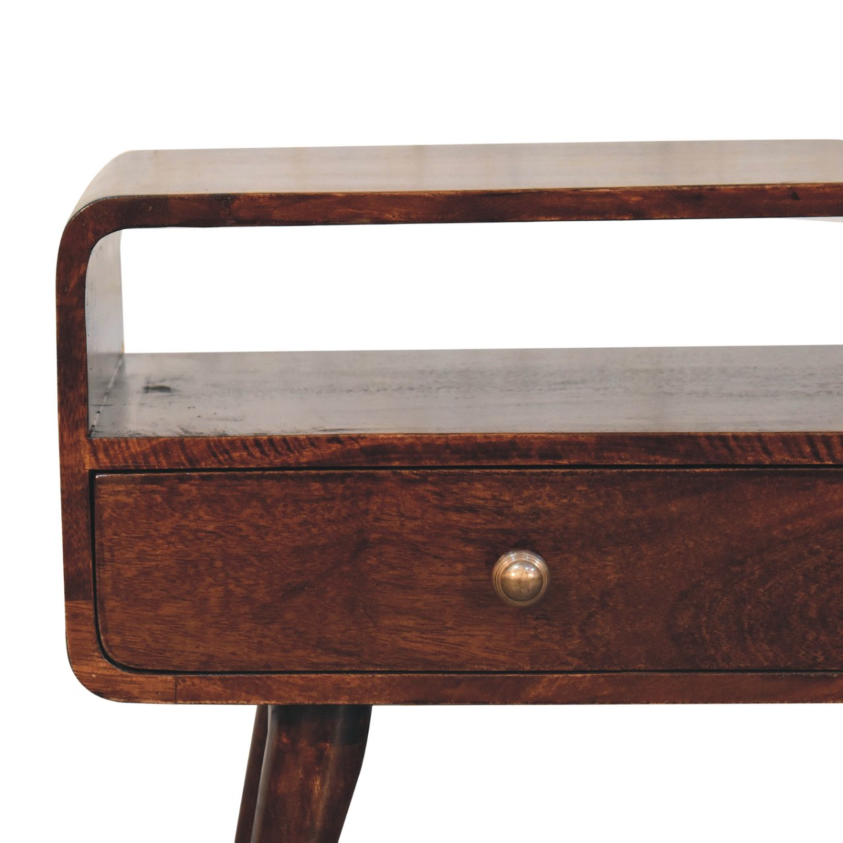 Artisan Furniture Curved Mango Wood Media Unit with 2 Drawers & Open Slot – California Walnut, Dark Brown