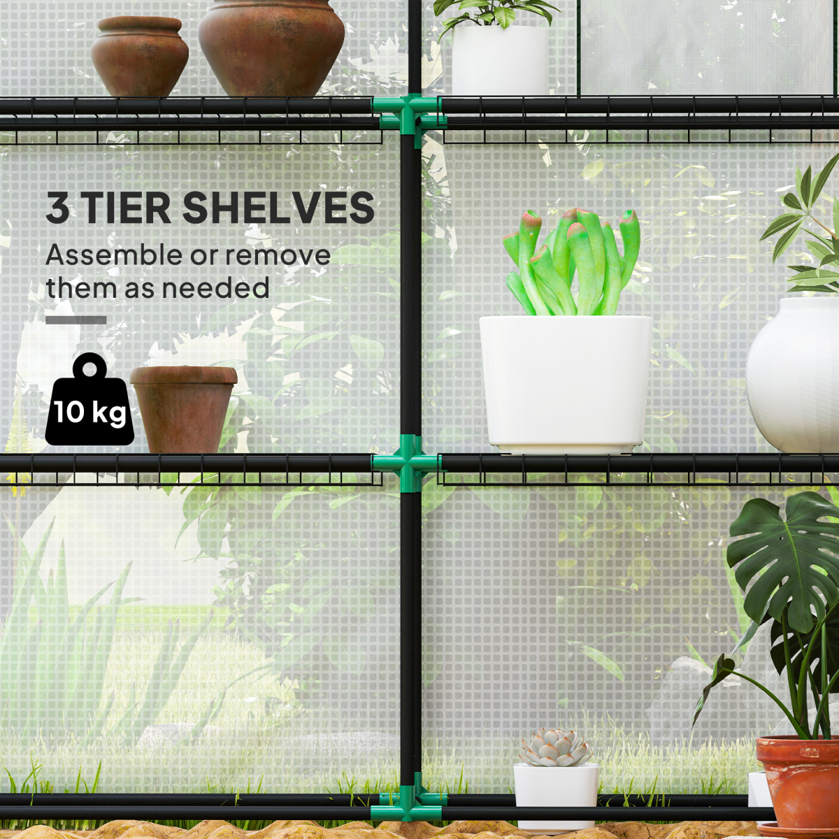 Outsunny Walk-in Greenhouse with 8 Wire Shelves, Roll-up Door & Mesh Windows – Outdoor Plant House, White
