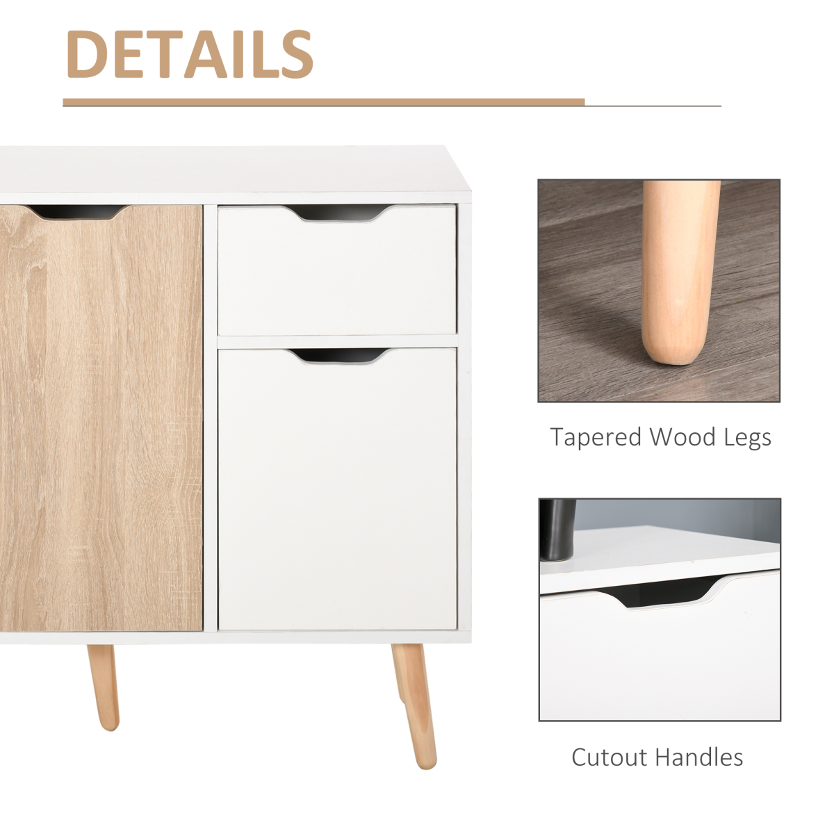 Scandinavian-Style Storage Cabinet Sideboard with Drawer and Four Doors – Bedroom, Living Room, Home Office