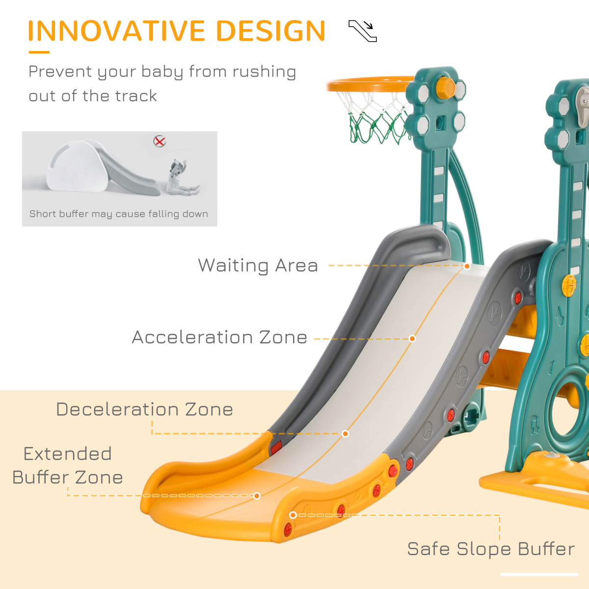 Kids Swing and Slide Set with Adjustable Swing & Basketball Hoop – Toddler Garden Play Set