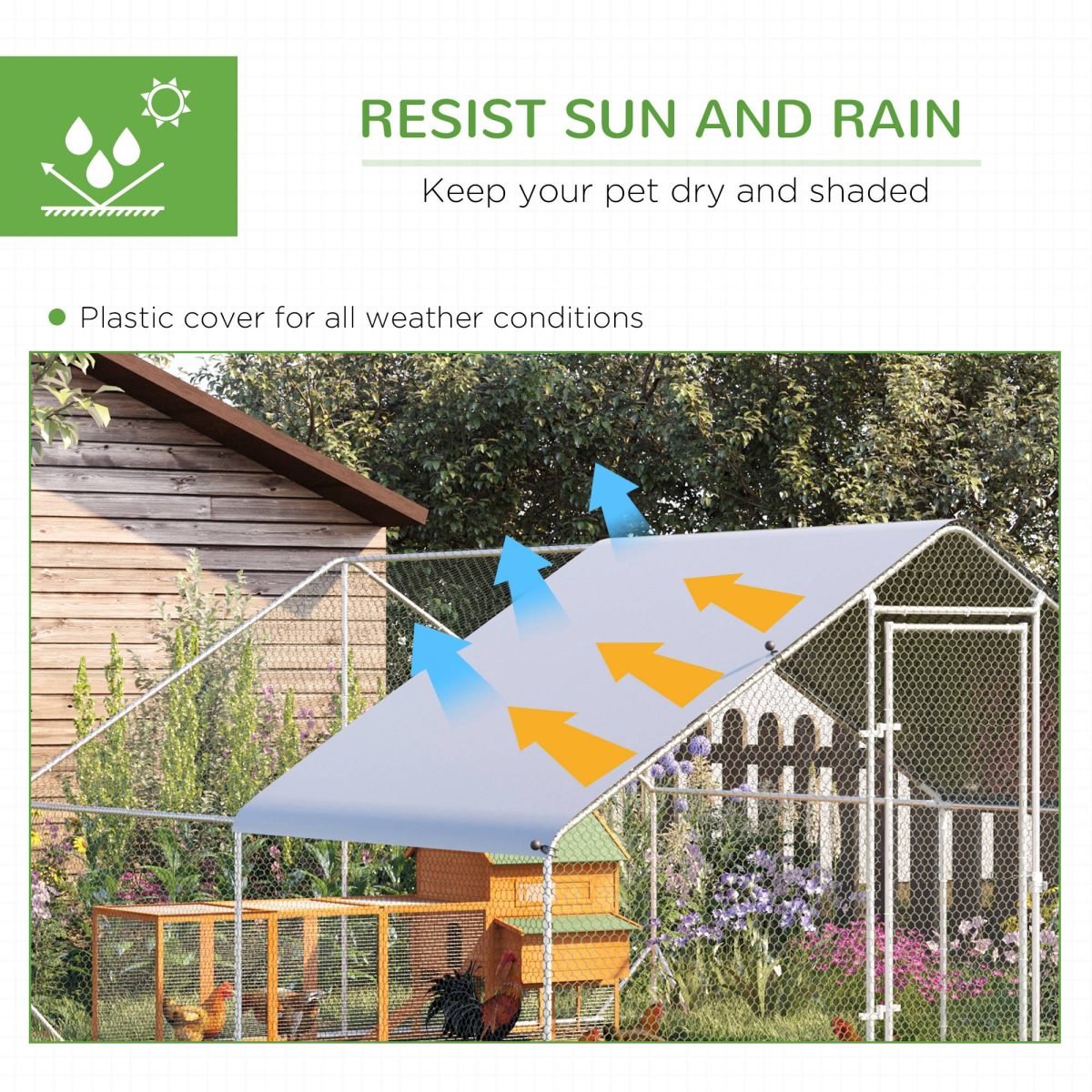 PawHut Walk-In Chicken Run with Galvanised Frame & Cover, 3 x 4 x 2m – Large Chicken Coop for 8–12 Chickens