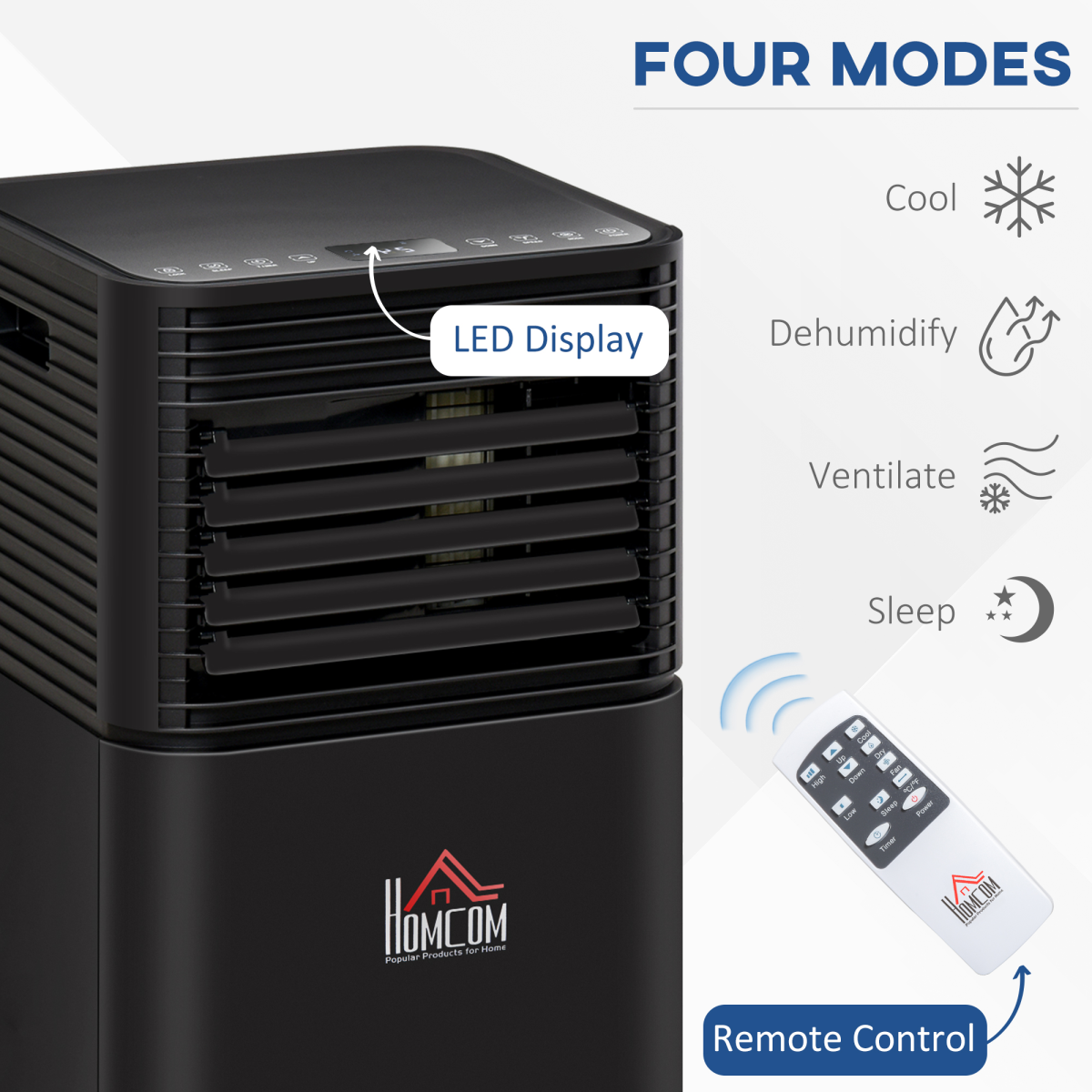 HOMCOM 8000BTU Portable Air Conditioner with 4 Modes, LED Display, Remote & 24 Hour Timer – Home Office Cooling