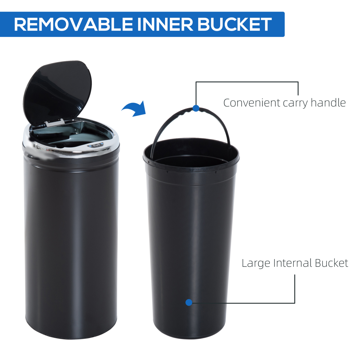 HOMCOM 42L Stainless Steel Sensor Kitchen Bin with Removable Inner Bucket – Black