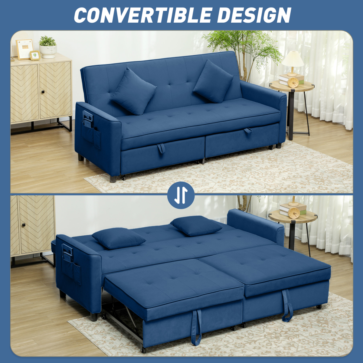 Close-up of HOMCOM sofa bed velvet-feel fabric