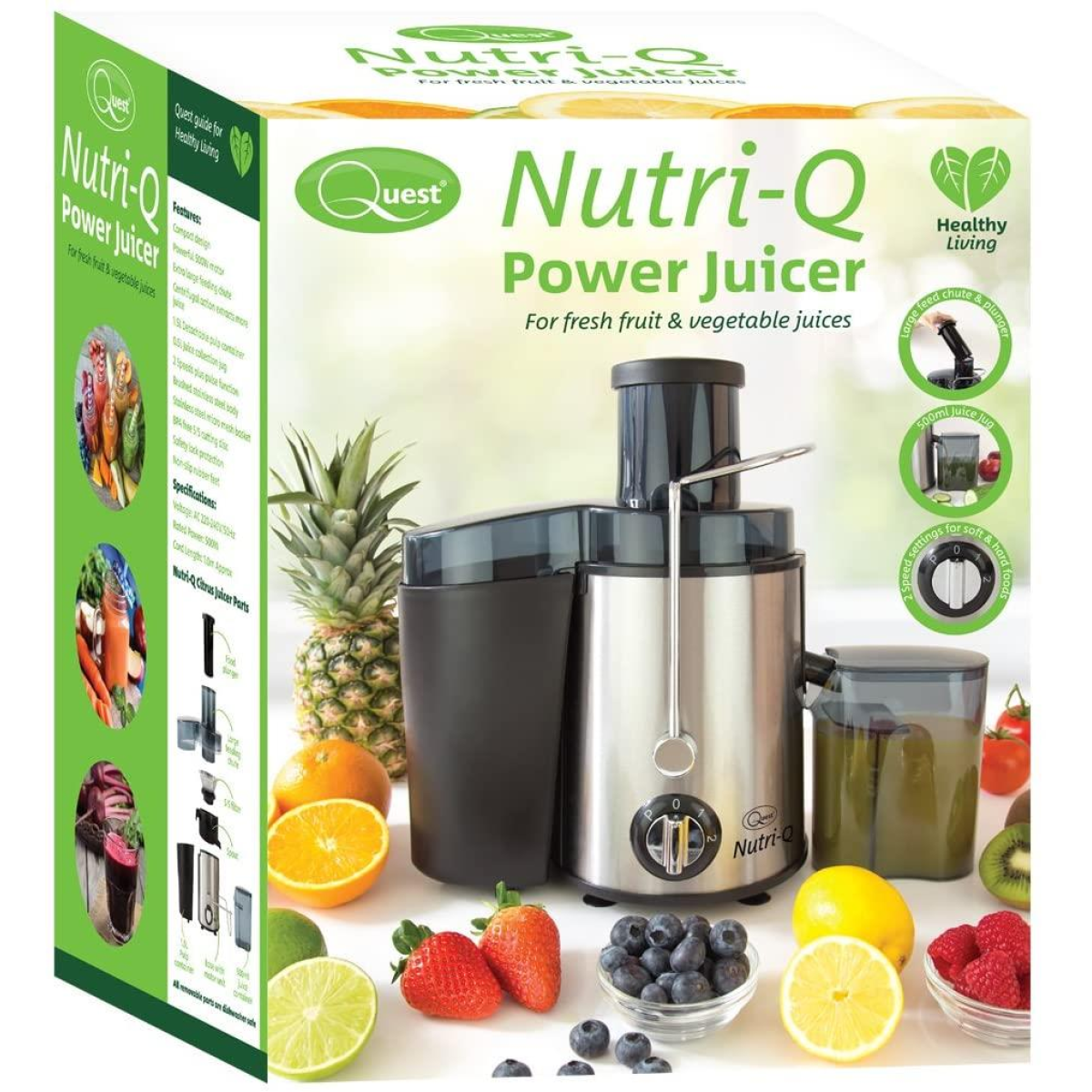 Nutri-Q Whole Fruit Juice Extractor with Dual Speed & Pulse, Extra Large Chute – Stainless Steel Juicer, 34730