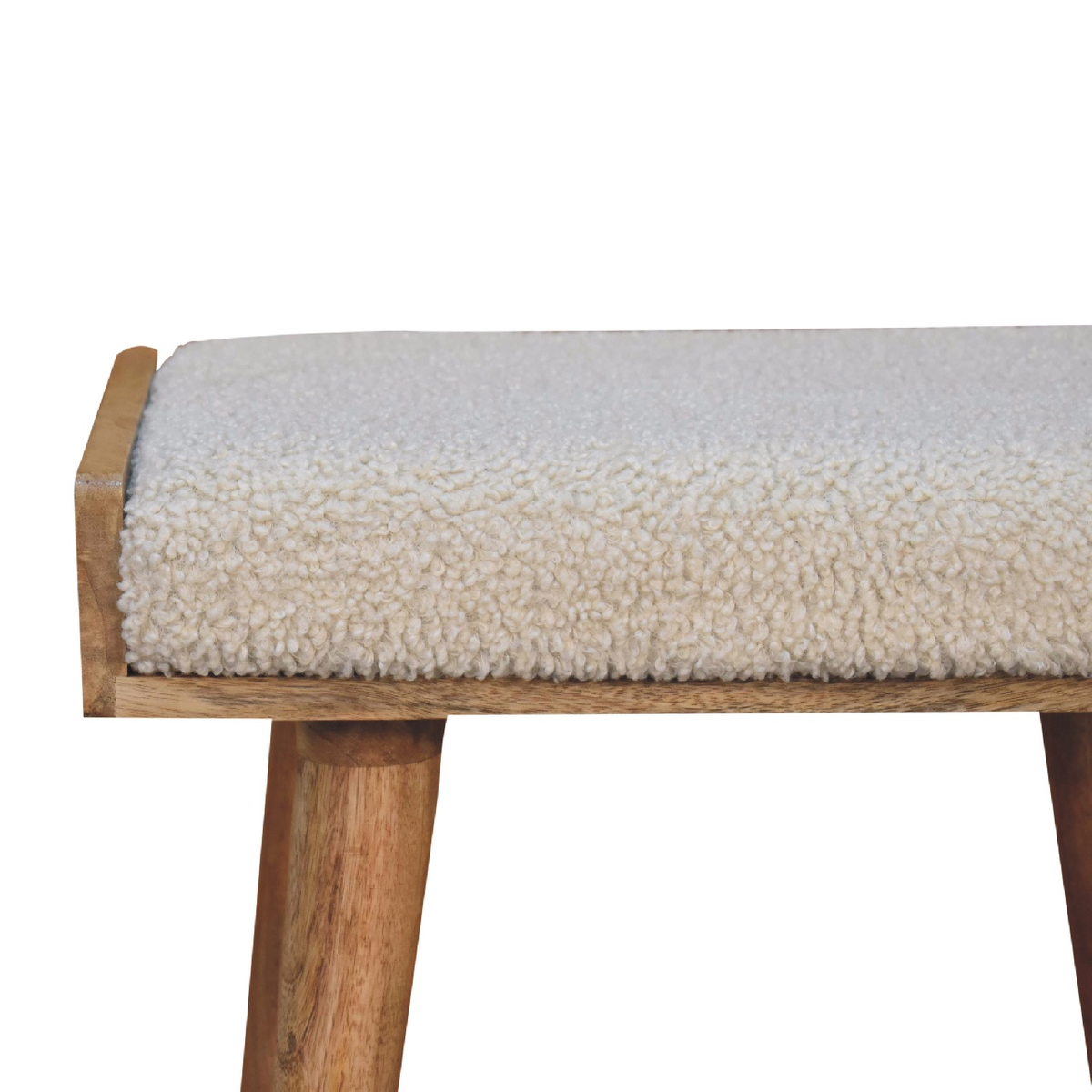 Artisan Furniture Tray-Style Footstool in Solid Mango Wood with Cotton Boucle Upholstery – Cream & Brown