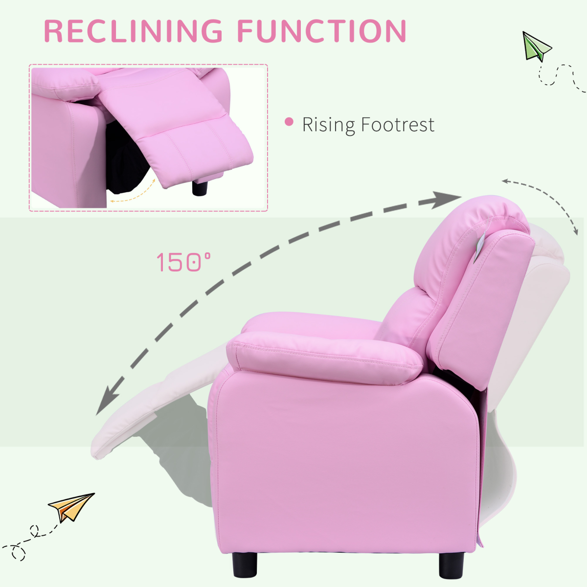 HOMCOM Kids PU Leather Recliner Armchair with Raising Footrest – Child-Size Gaming & TV Chair