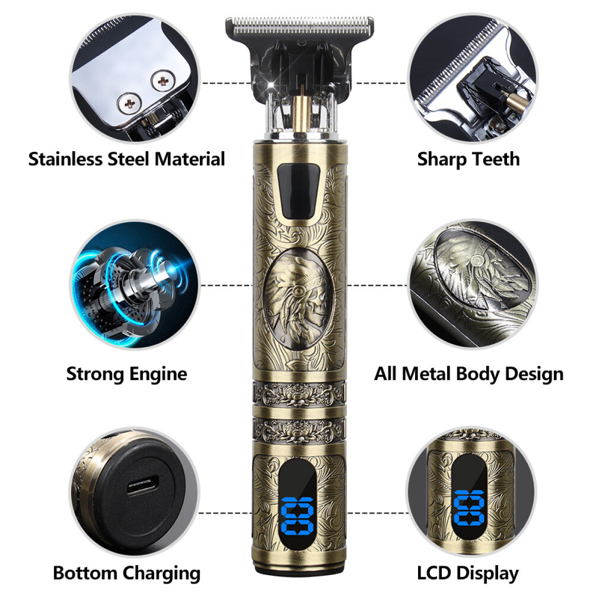 Cordless Hair Clippers & Beard Trimmer Kit with LCD Display, T-Blade and 4 Guide Combs – USB Rechargeable Men's Grooming