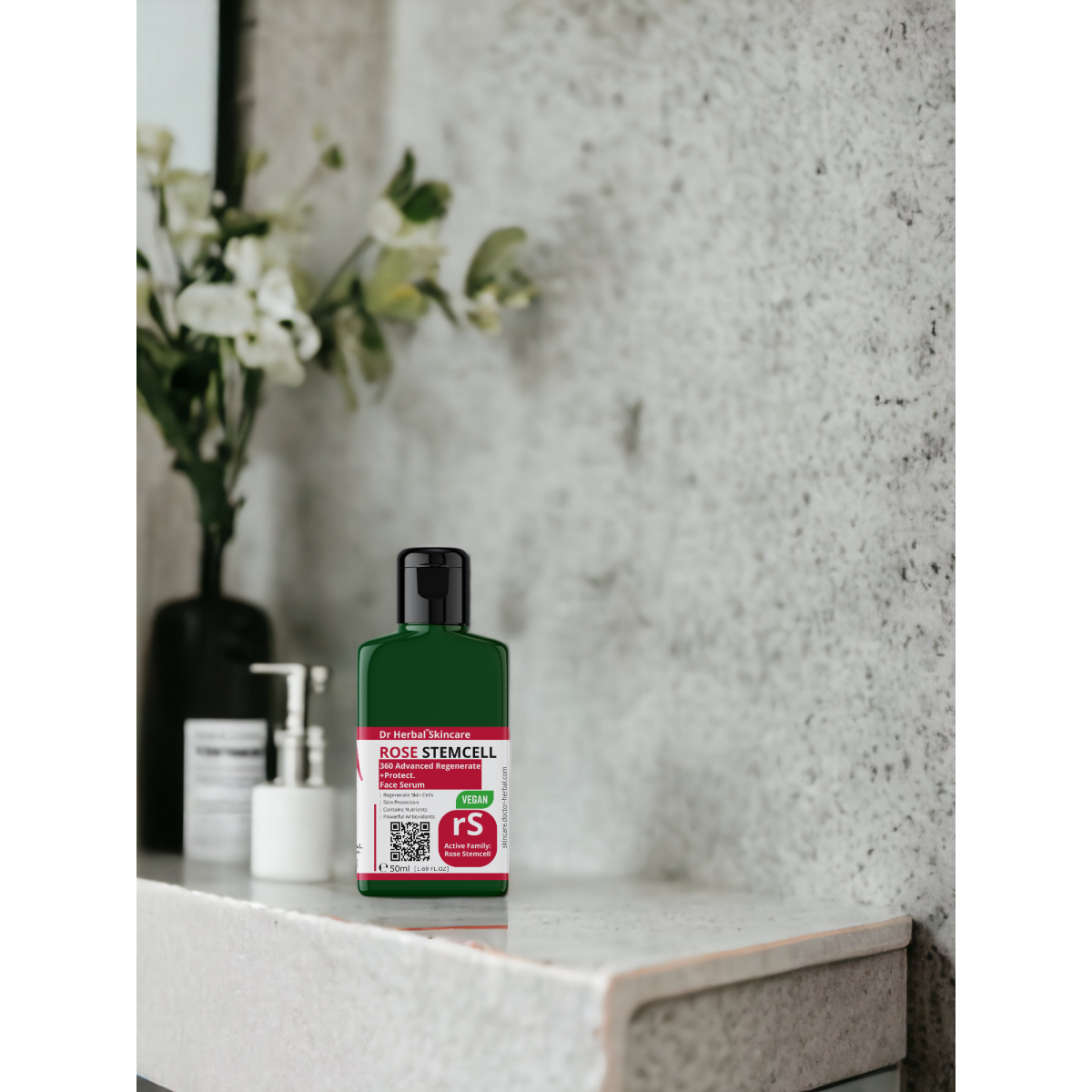 DR HERBAL Face Serum with Rose Stem Cell & Marine Collagen – Lightweight Firming Skin Care, 50ml