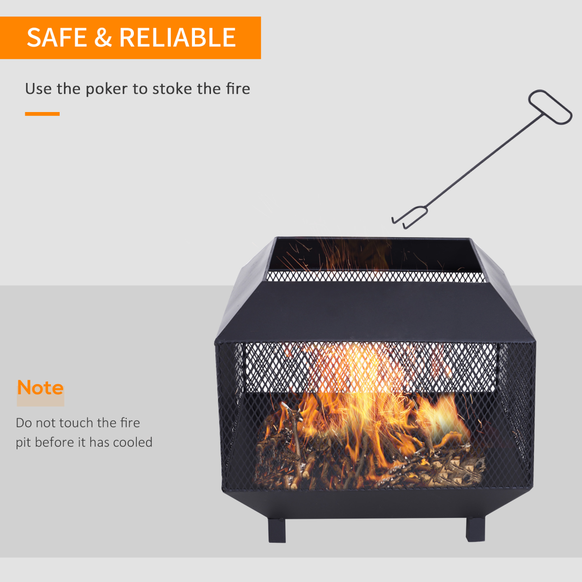Outsunny Square Steel Fire Pit with Poker – Wood & Charcoal Burning Garden Patio Heater, Black