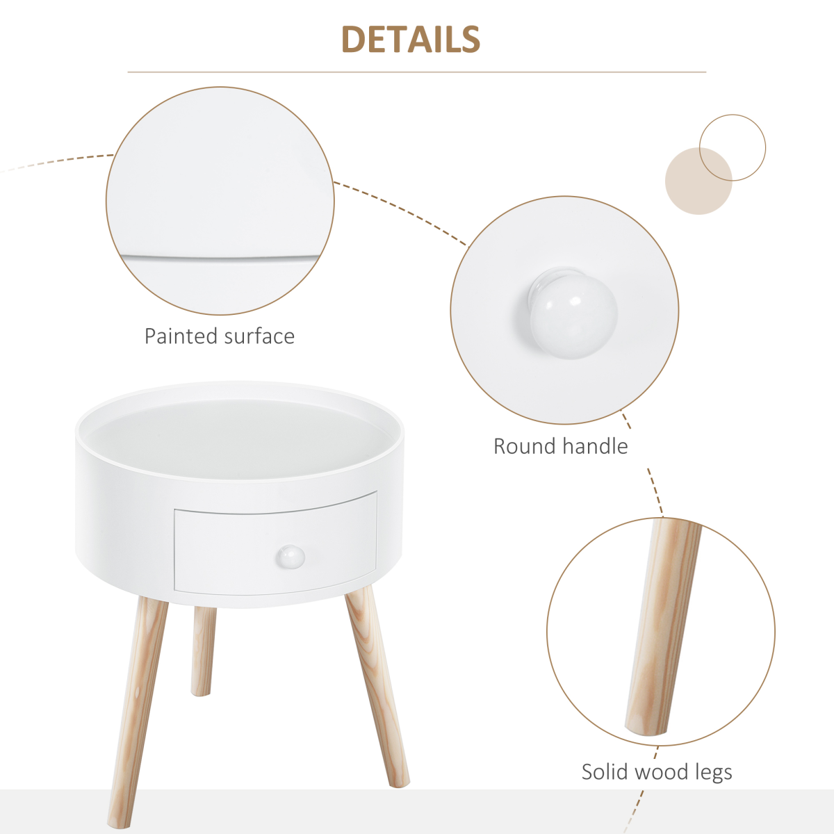 HOMCOM Round Coffee Table with Pull-Out Drawer and Wooden Legs – Living Room & Office Side Table, White