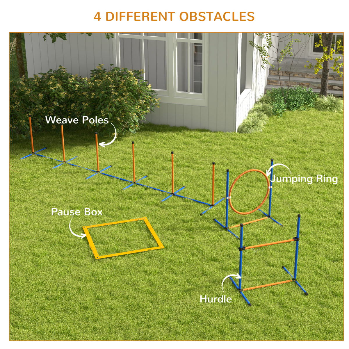 PawHut 4 Piece Dog Agility Training Set with Weave Poles, Pause Box, Hurdle, Jumping Ring & Carry Bag – Outdoor Games