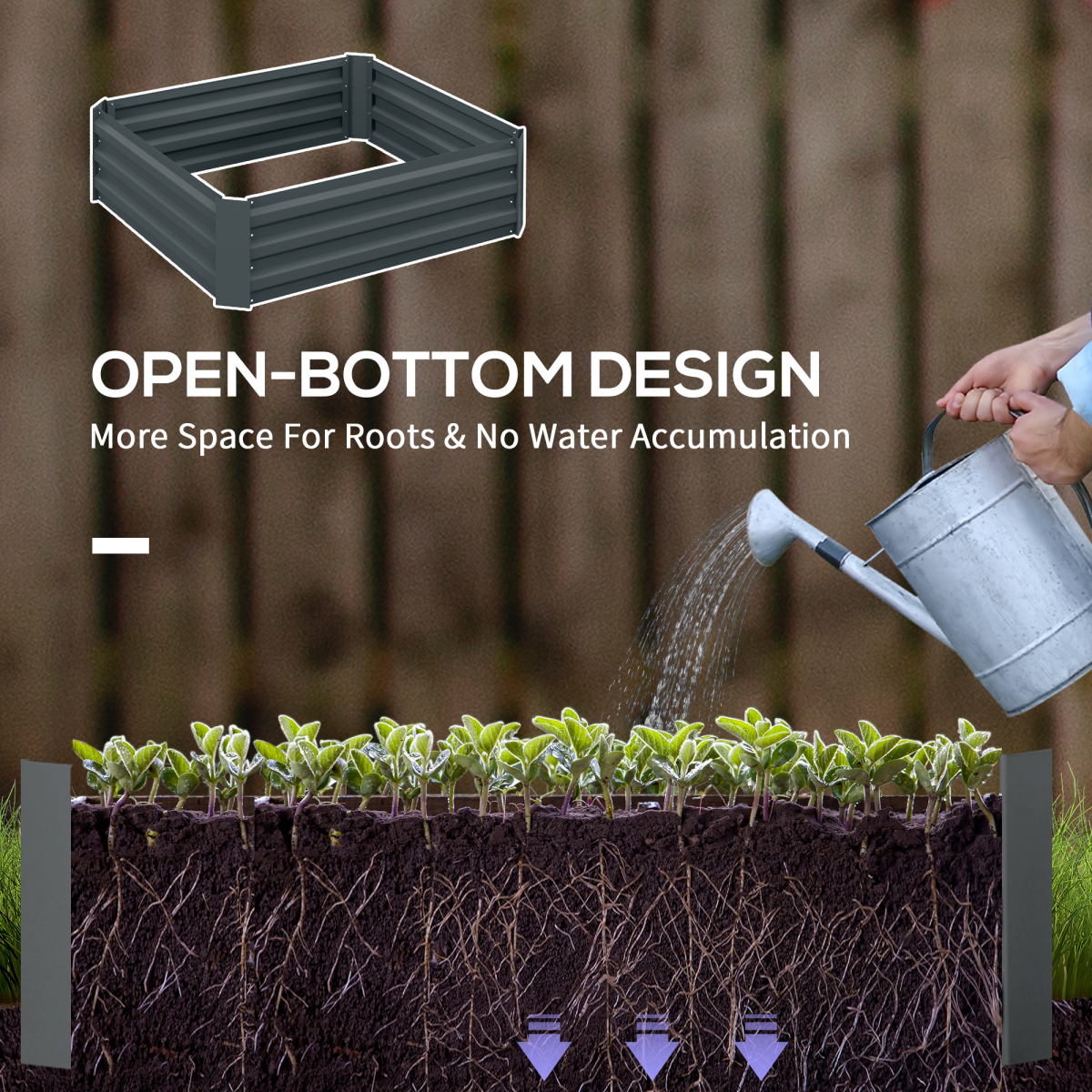 Outsunny Set of 2 Galvanised Steel Raised Garden Beds, 100 x 100cm Planter Boxes – Easy Setup, Dark Grey