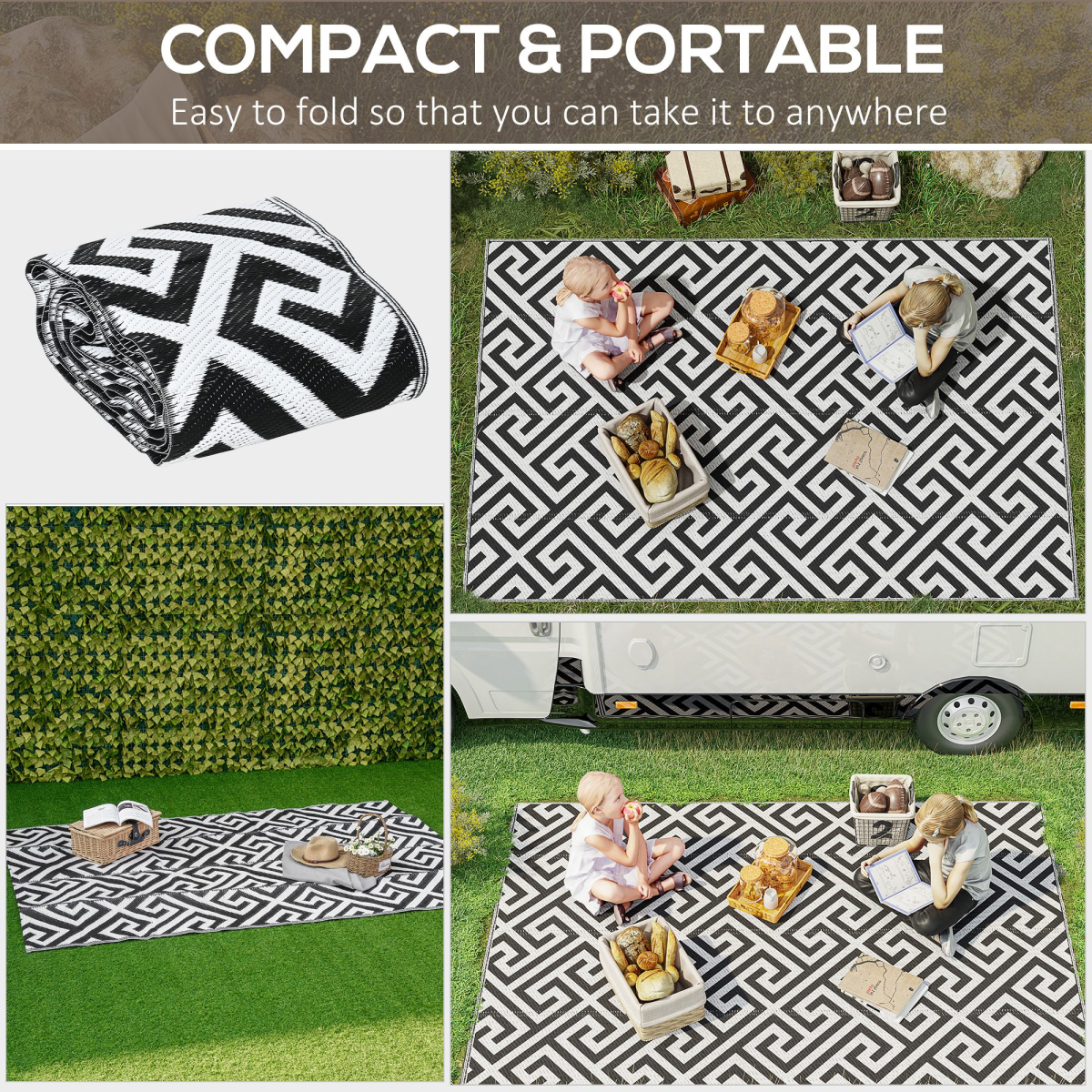 Outsunny Reversible Outdoor Straw Rug, 121 x 182cm