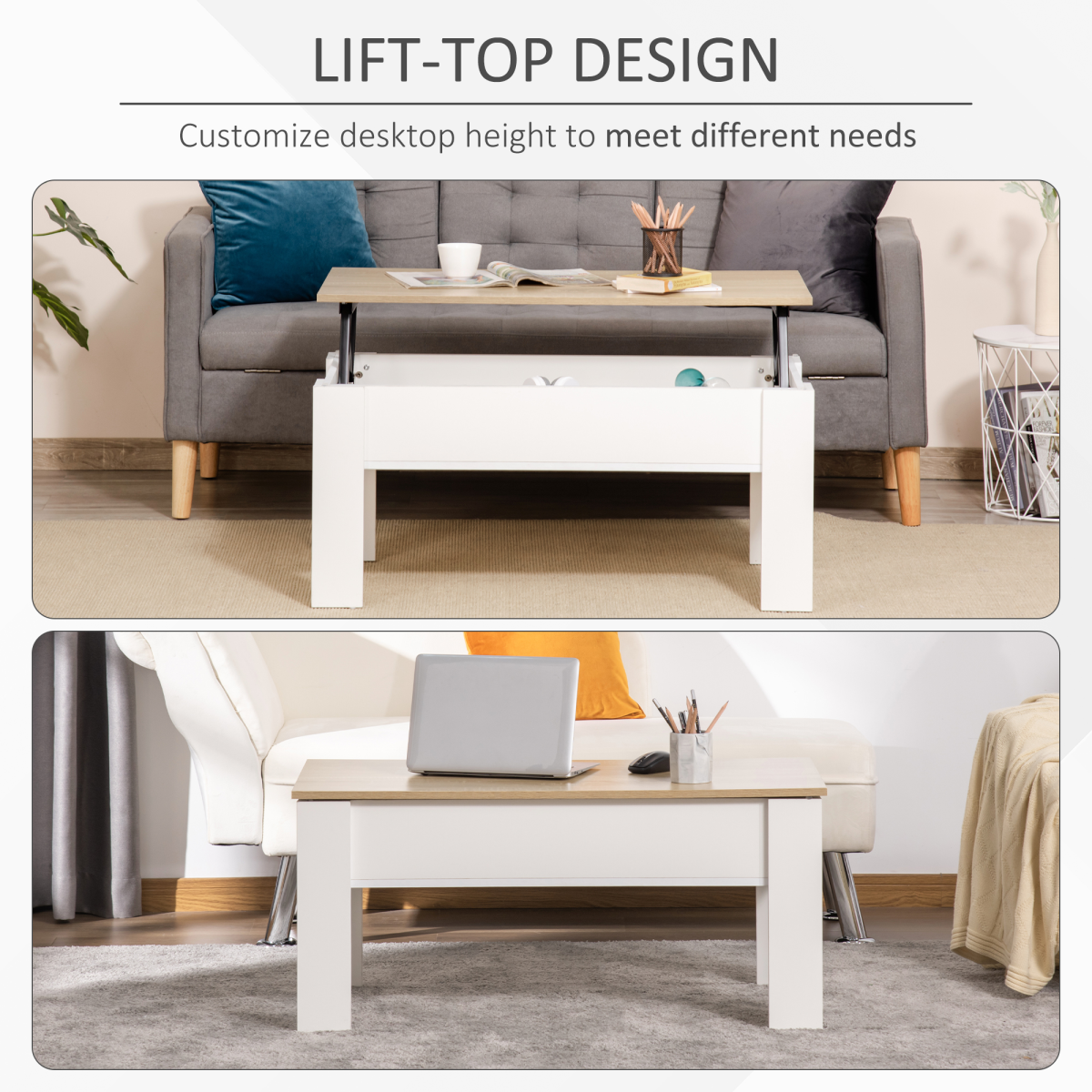 HOMCOM Lift-Top Coffee Table with Hidden Storage Compartment – Laptop and Sofa Dining Table