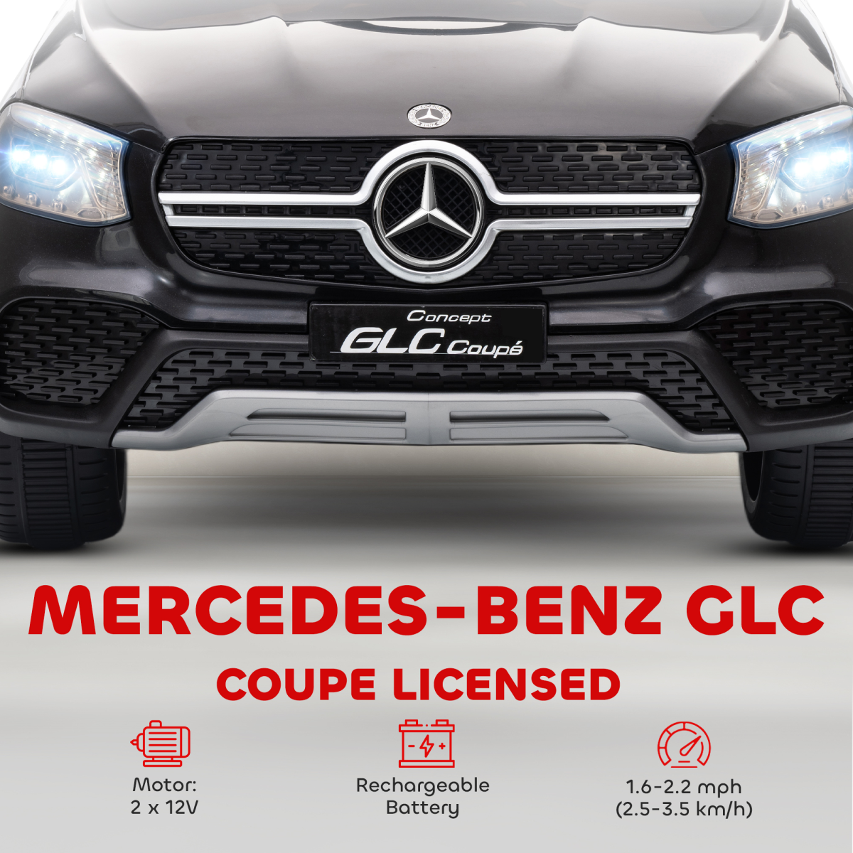 Mercedes-Benz GLC Coupe 12V Electric Ride-On Car with 2.4G Remote, MP3 Player & LED Lights – Kids, Black