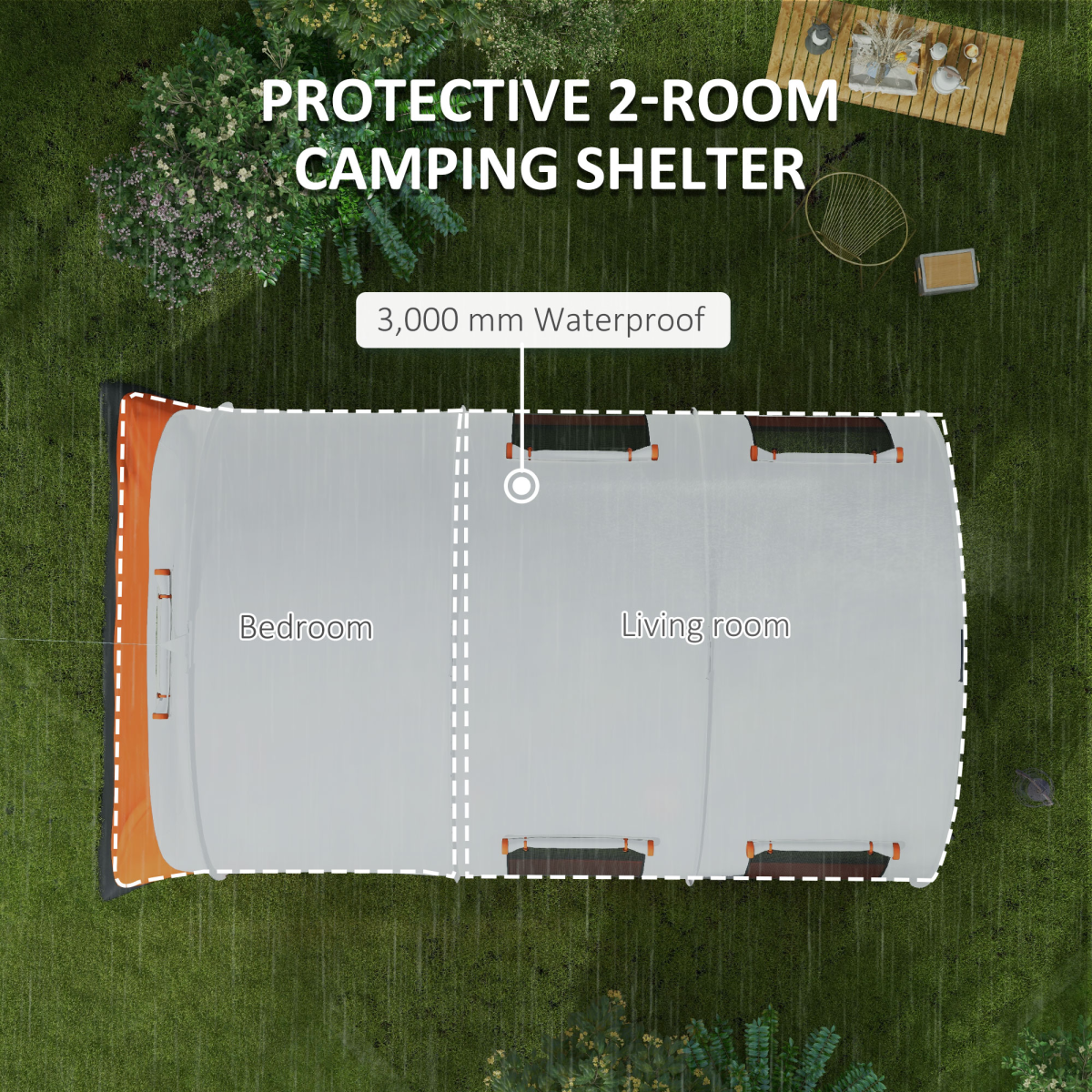 Outsunny 5-6 Man Family Camping Tent with Living & Sleeping Areas – 3000mm Waterproof, Cream/Orange