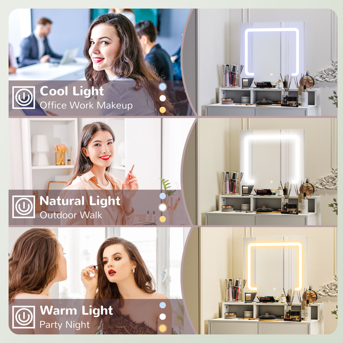 HOMCOM Dressing Table with LED Mirror, 2 Drawers & 3 Open Compartments – Makeup Vanity, White