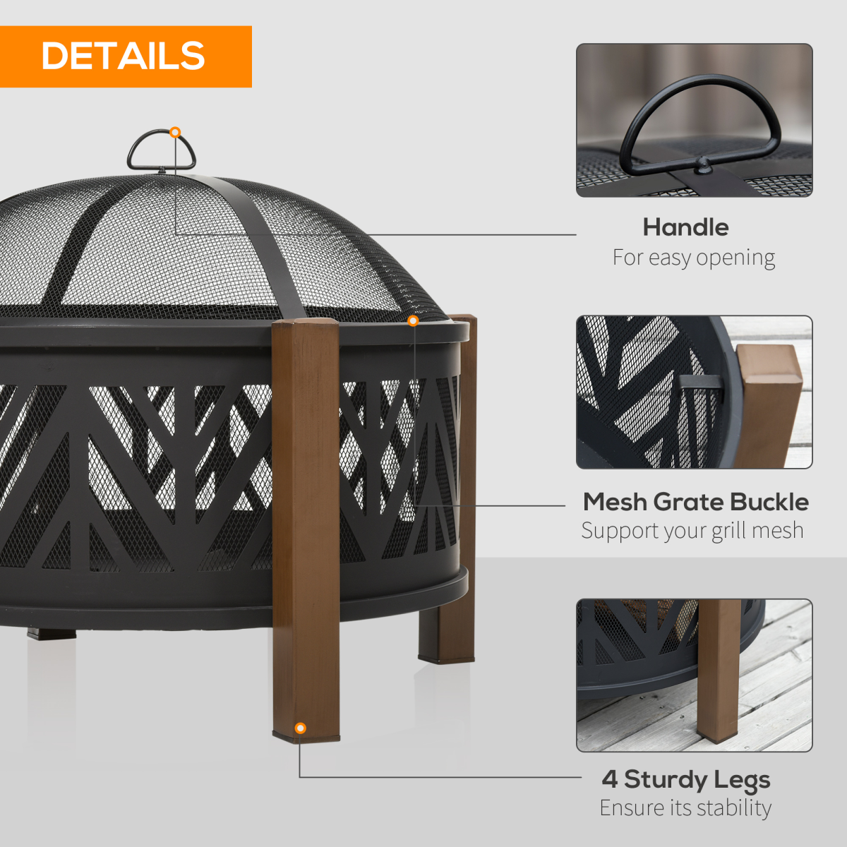 HOMCOM 2-in-1 Outdoor Fire Pit Bowl with BBQ Grill Grate and 30" Mesh Spark Screen Cover – Poker Included