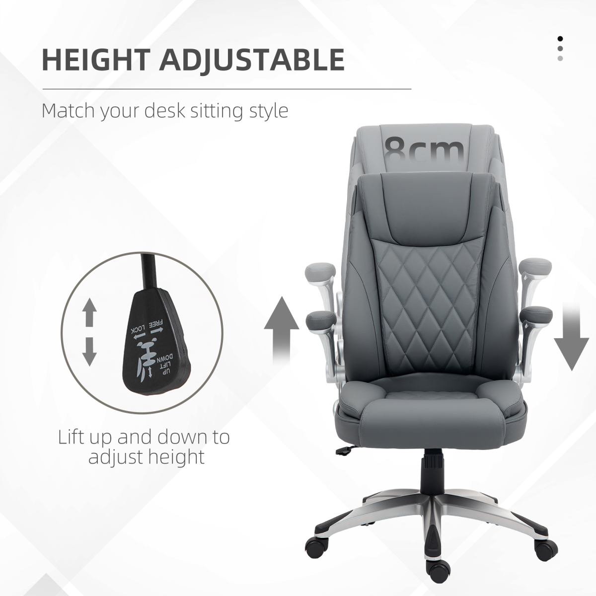 Vinsetto High Back Executive PU Leather Office Chair with Headrest & Rocking Function – Dark Grey