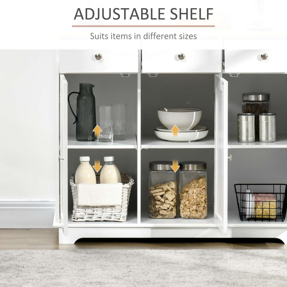 Kitchen Storage Cabinet with 3 Cupboards & 3 Drawers – Large Capacity Dining Room Sideboard