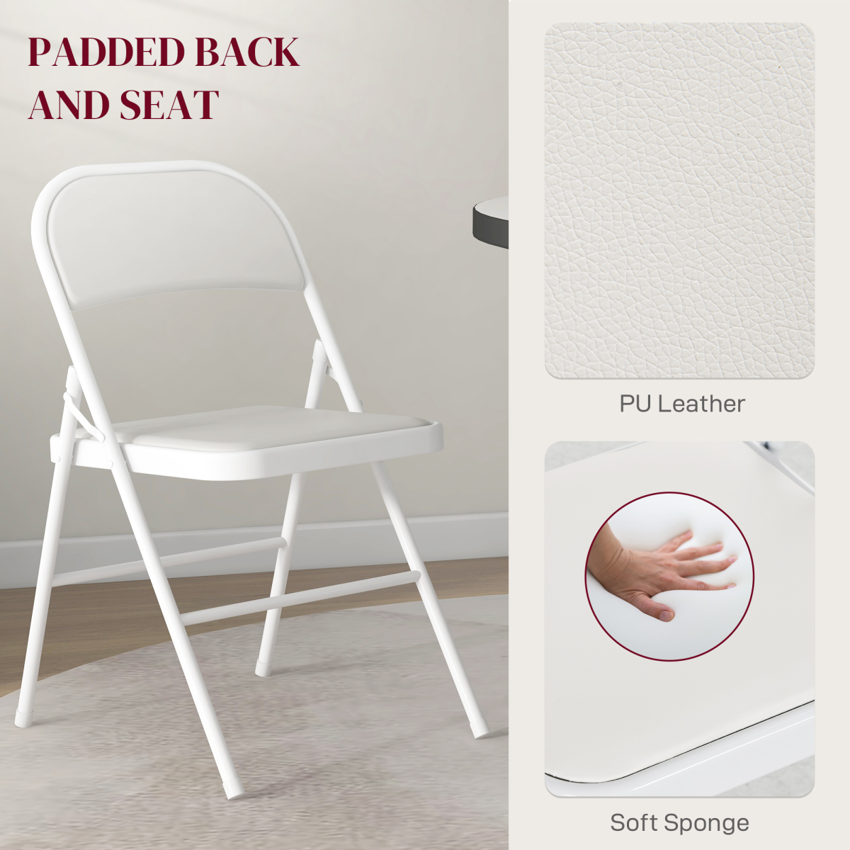 HOMCOM Padded Folding Chairs – 2 Pack, White