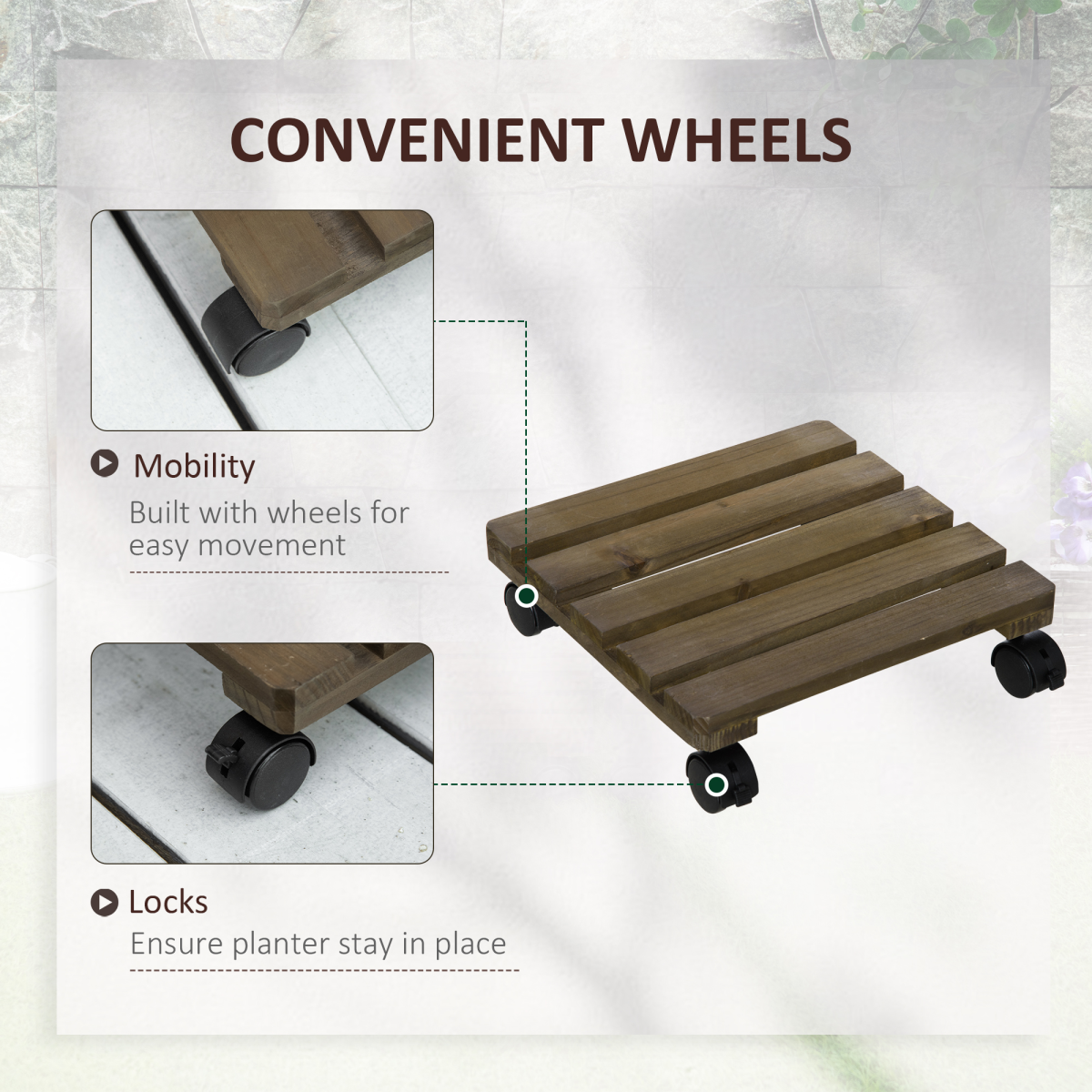 Outsunny 2 Pack Solid Wood Corner Plant Stands with Wheels – Mobile Flowerpot Holders for Garden & Balcony