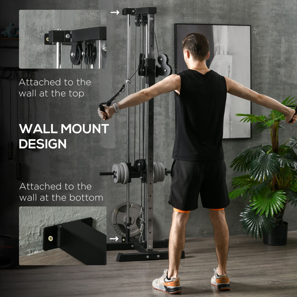SPORTNOW Wall Mount Cable Station with 15-Position Adjustable Dual Pulleys – Home Gym Cable Machine, Black