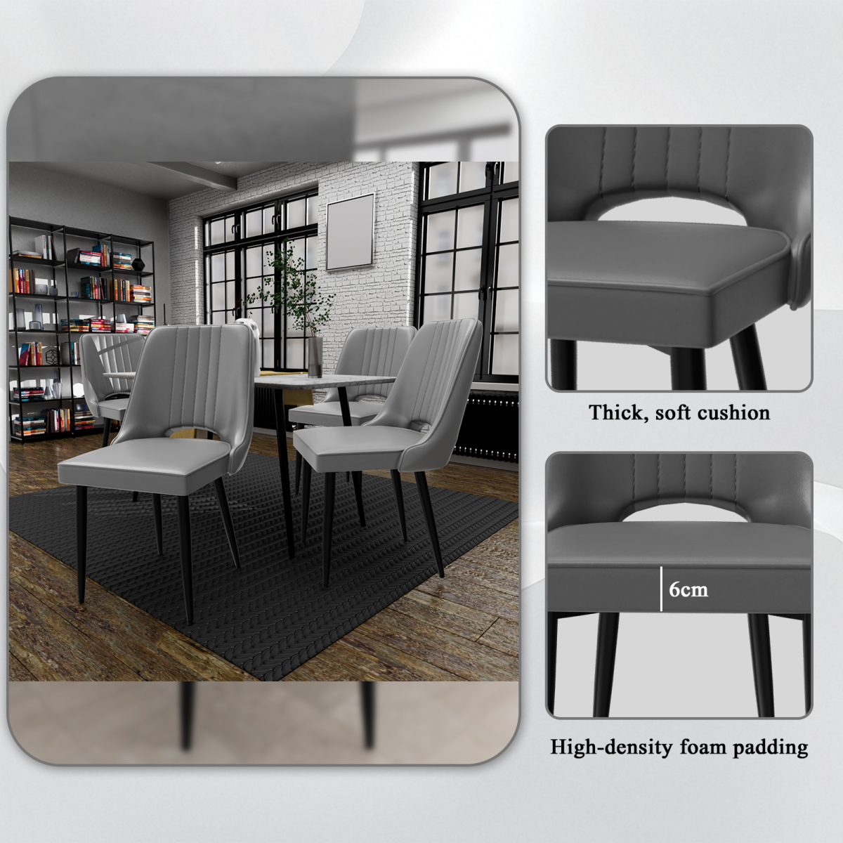 Scandinavian Faux Leather Dining Chair with Cut-Out High Back & Black Metal Legs – Padded Seat