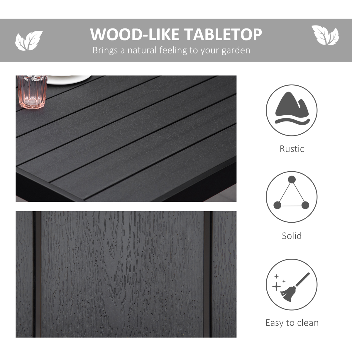 Outsunny Outdoor Dining Table for 8 with Water-Resistant Wood-Effect Top & Aluminium Frame – Patio, Black
