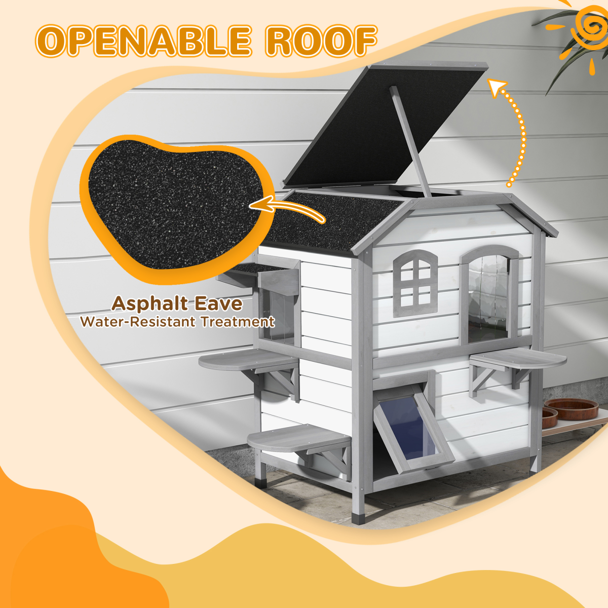 PawHut Two-Storey Wooden Kitten Condo with Openable Roof – Indoor & Outdoor Catio Enclosure, White
