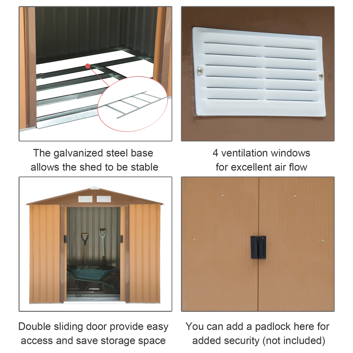 Outsunny 9 x 6ft Metal Garden Shed with Sliding Double Door & Ventilation – Khaki Outdoor Storage