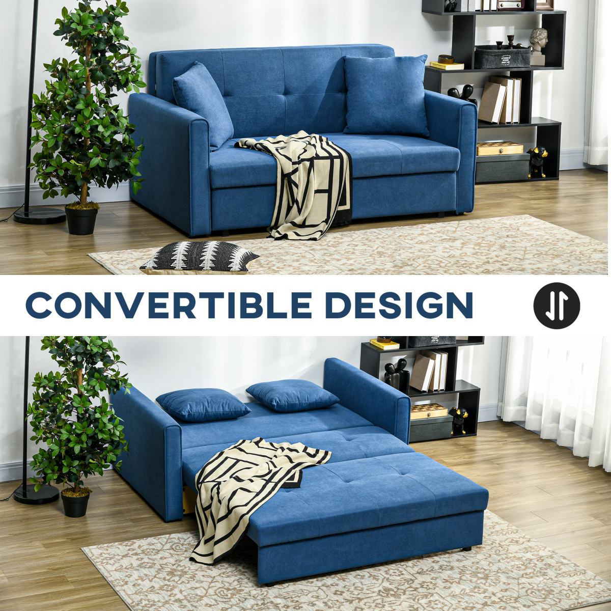 HOMCOM Blue Sofa Bed cushion detail