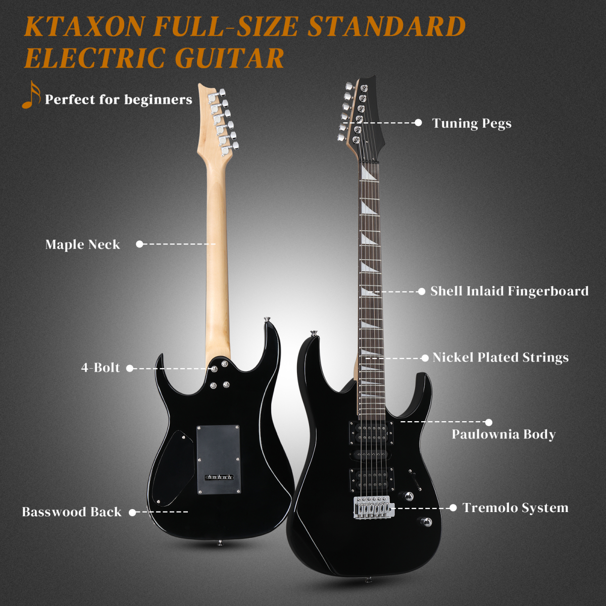 Electric Guitar Kit with HSH Pickups, 20W Amp, Gig Bag & Accessories – Beginner Starter Set, Black