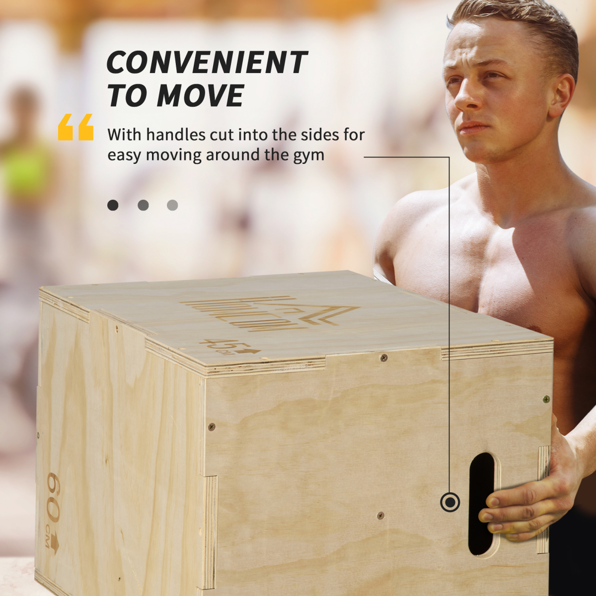 HOMCOM 3-in-1 Wooden Plyo Box with 40/45/60cm Jump Heights & Carved Handles – Home Gym Training, Natural