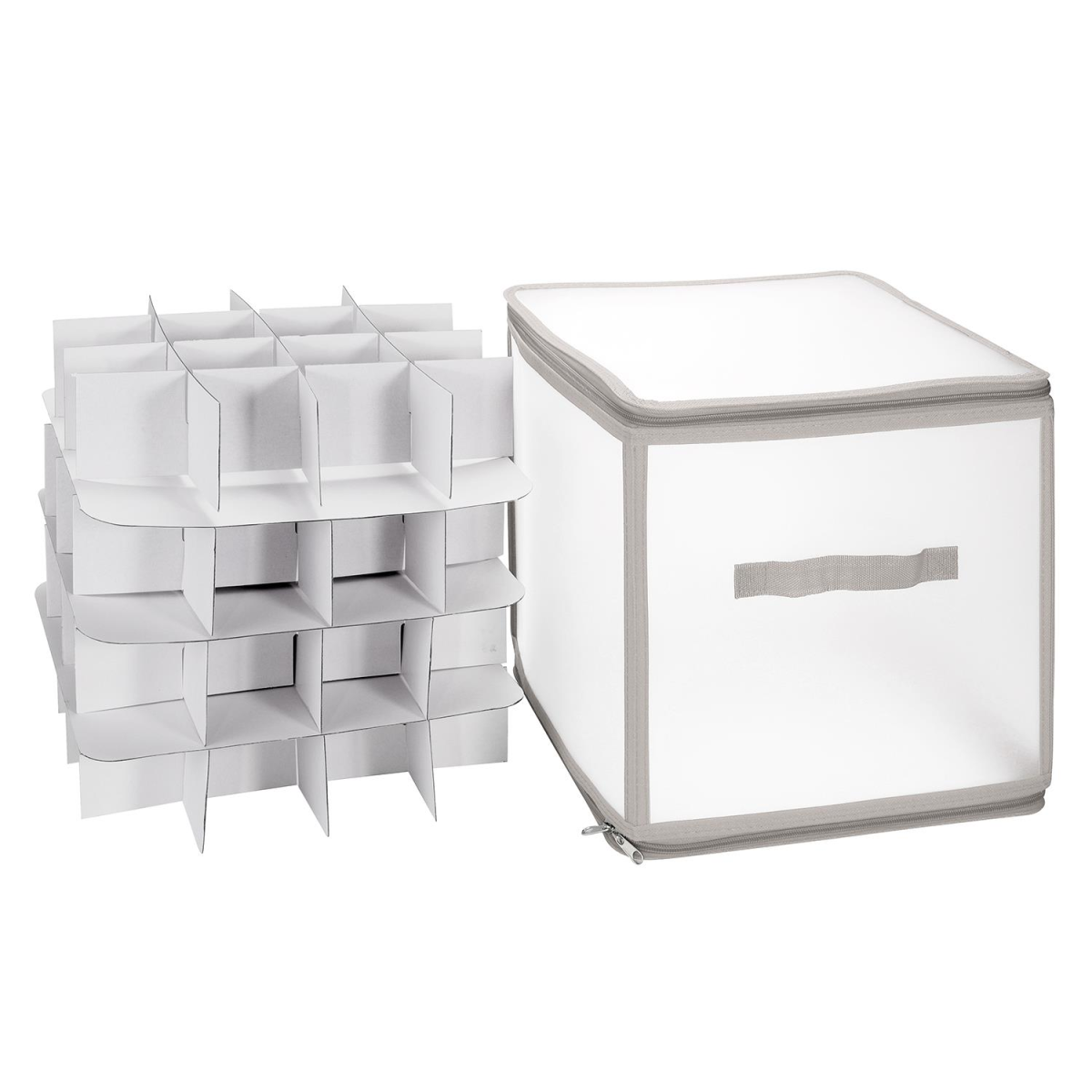 Vinsani 64 Bauble Storage Box with Four Tiers and Removable Dividers – Christmas Decoration Organiser, Grey
