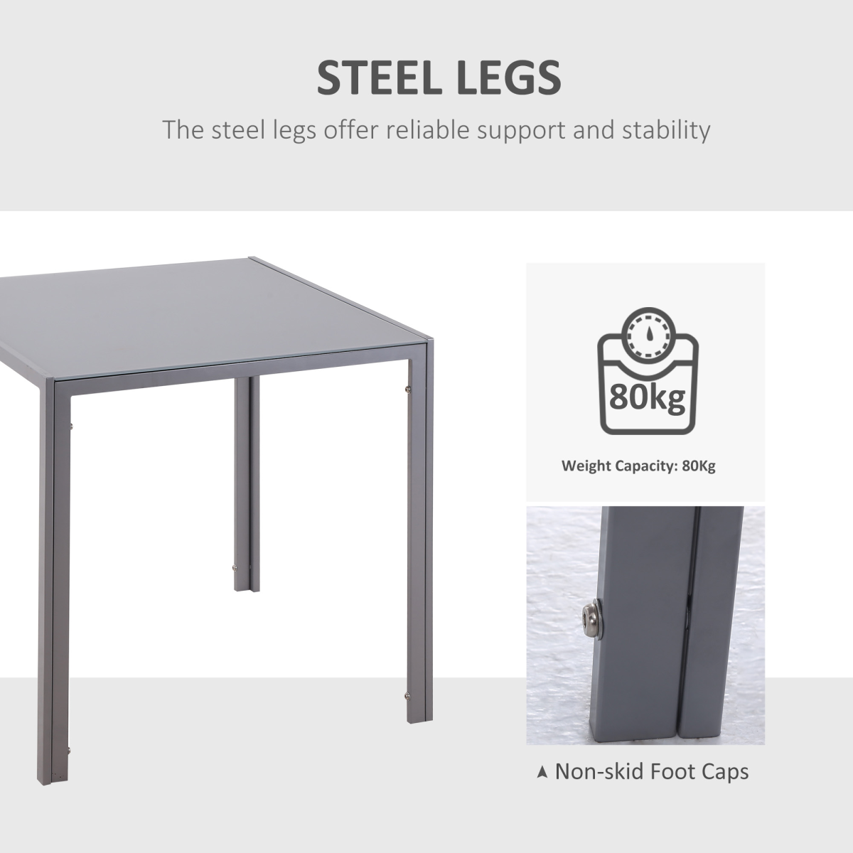 HOMCOM Modern Square Dining Table with Tempered Glass Top and Powder-Coated Metal Legs – Compact Kitchen Table