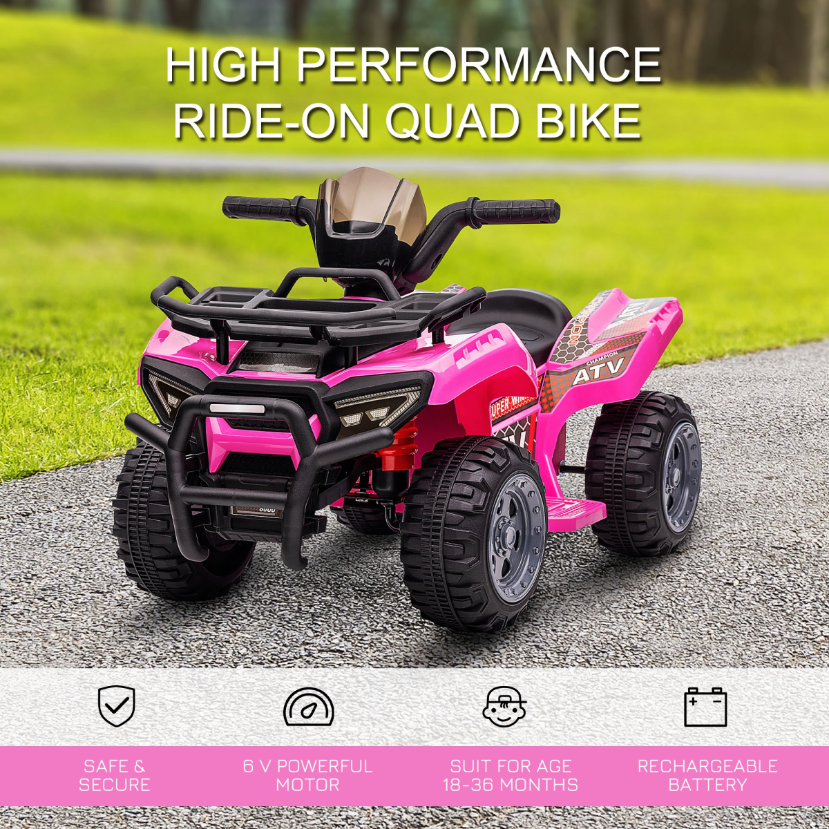 Kids Electric Ride-On Four Wheeler ATV Car with Music – Toddler Ride-On Toy for 18–36 Months, Pink