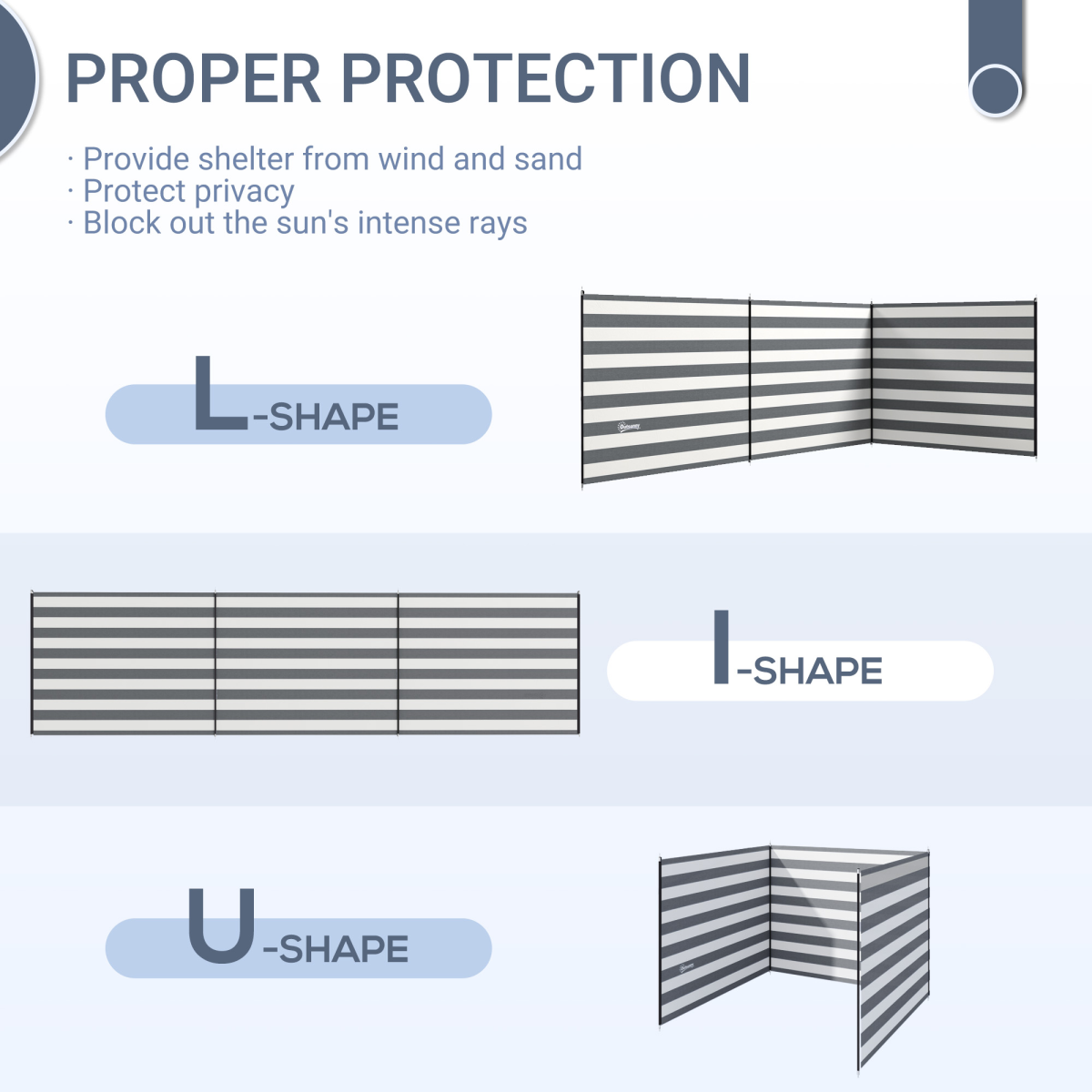 Outsunny Camping Windbreak – 540 x 150cm Portable Privacy Screen with Steel Poles, Grey and White