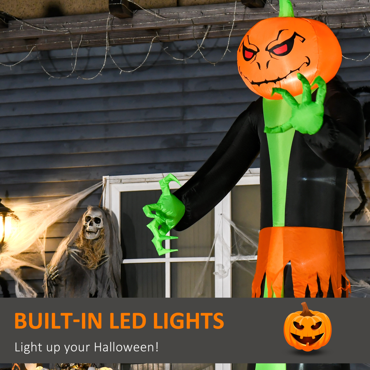 HOMCOM 9ft Inflatable Halloween Pumpkin Ghost with Built-in LED Lights – Outdoor Garden Decoration