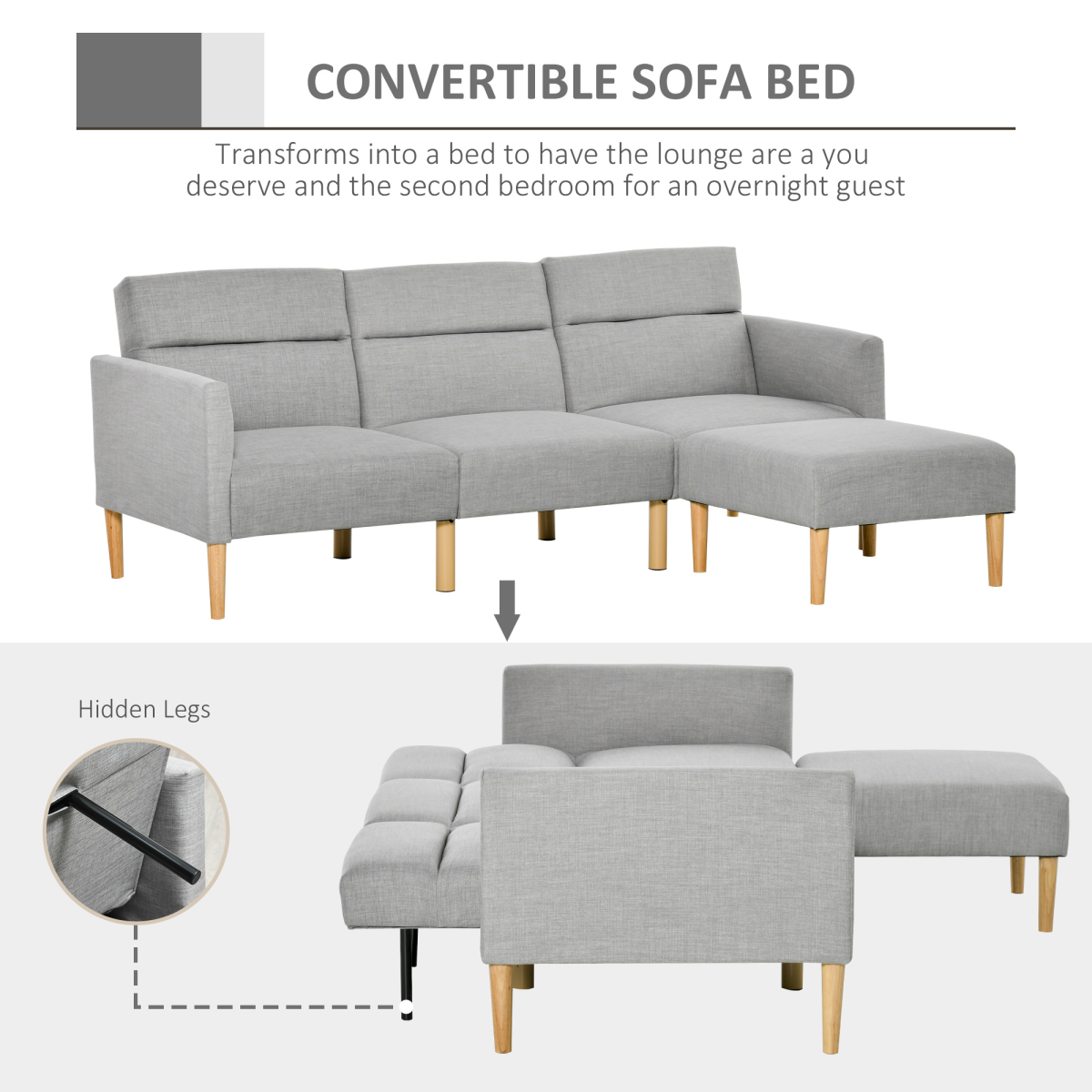 Reversible Sectional Sofa Bed adjustable back detail
