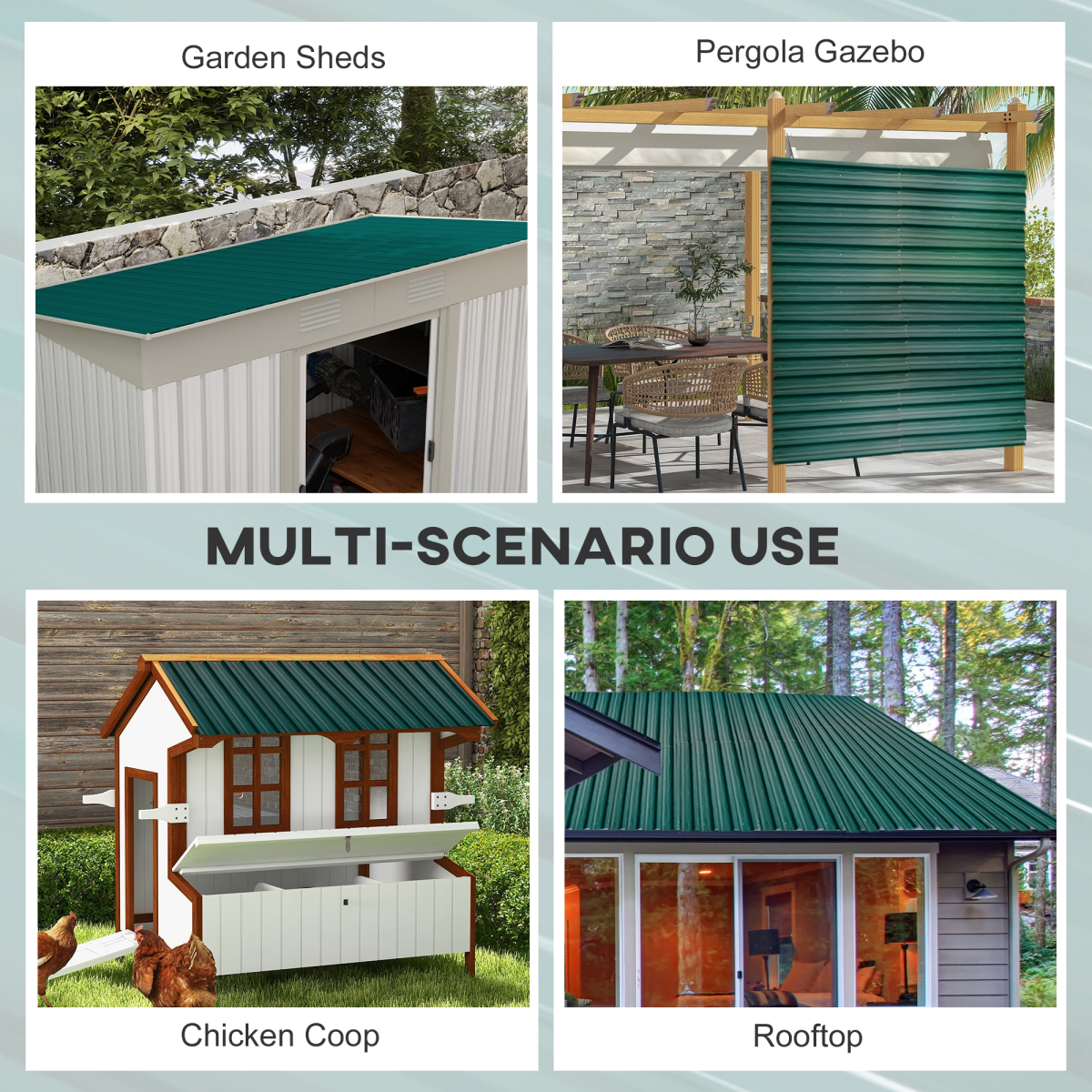 Outsunny 12-Pack Galvanised Steel Roofing Sheets, Pre-Drilled & Cut-to-Size – Shed Greenhouse Cladding, Green