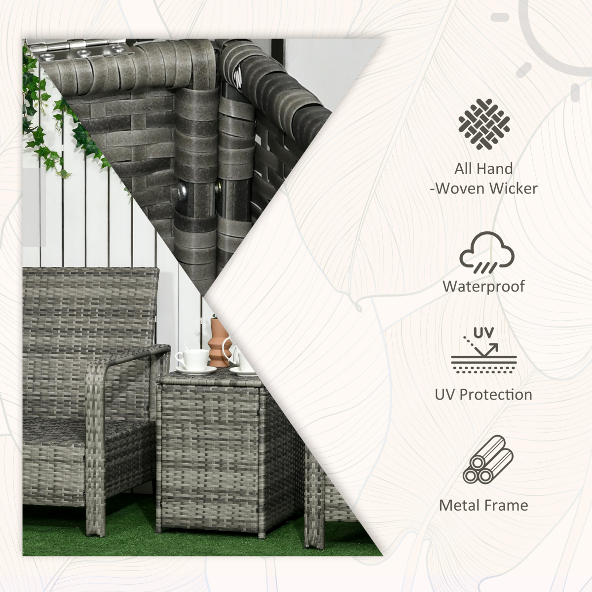 Outsunny Rattan Garden Sofa Set in garden setting
