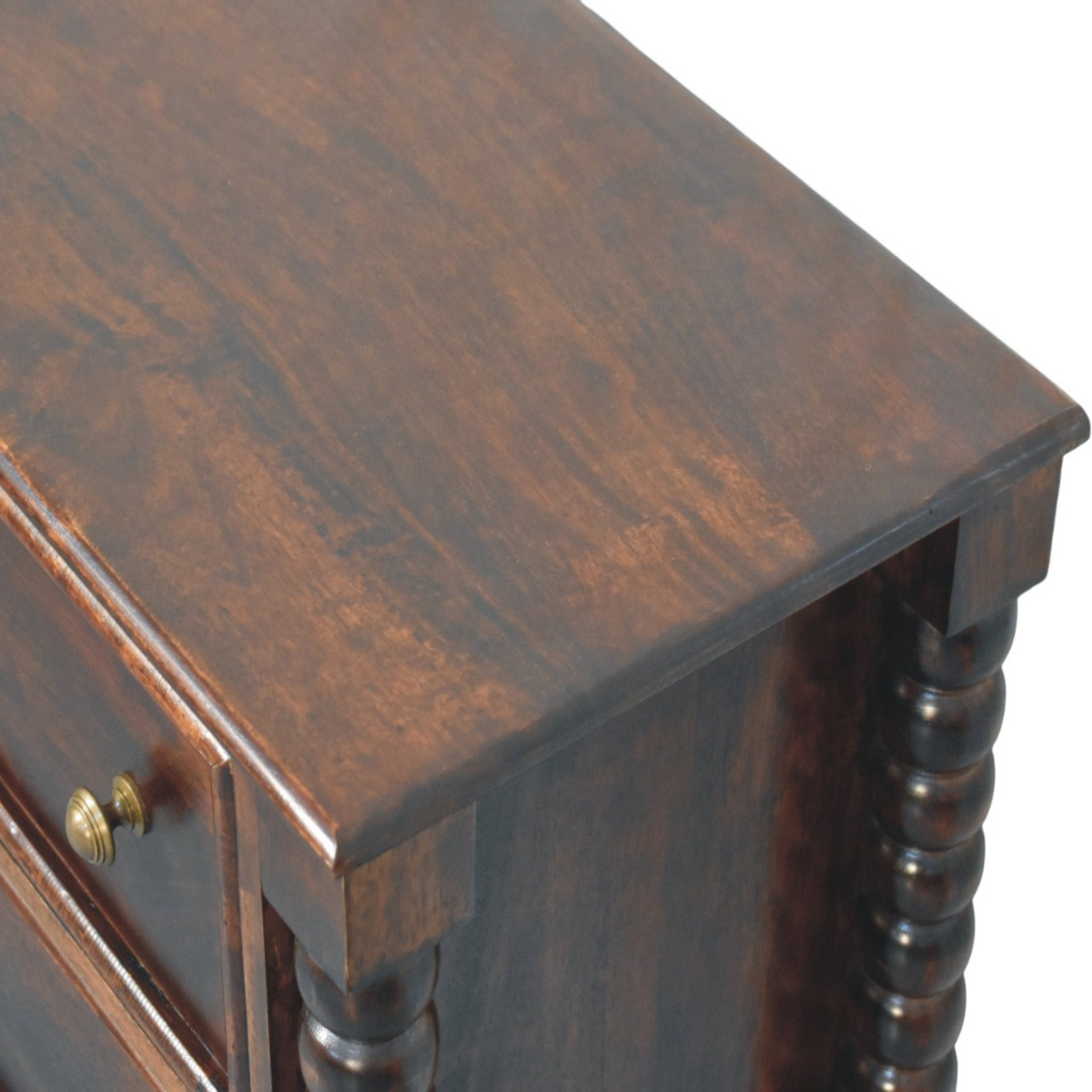 Artisan Furniture Spindle Winewood Solid Mango Wood Chest, 3 Drawers & Carved Legs – Bedroom Storage, Brown